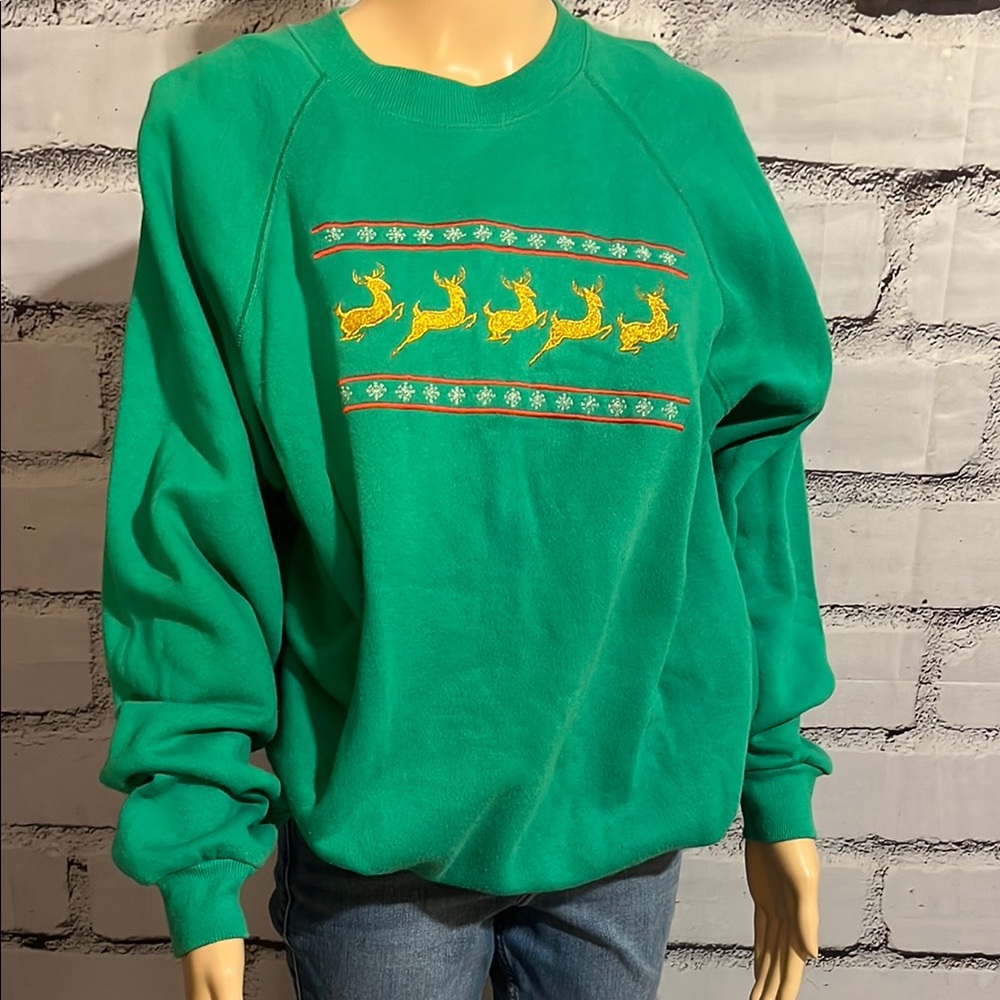 Vintage Studio Michelle Stuart Christmas Sweatshirt With Reindeer Size XL